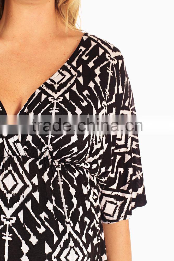 BLACK WHITE PRINTED OPEN BACK MATERNITY/NURSING TOP