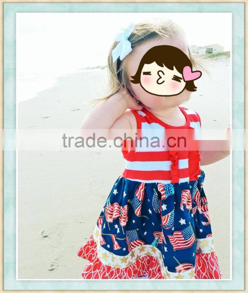 Handmade china YiWu clothes baby crochet dress boutique children's clothing july 4th sweety girl red sleeveles lace frock design