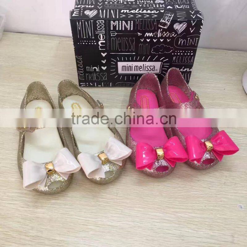 Plastic bow girl jelly shoes, pve mini melissa jelly shoes