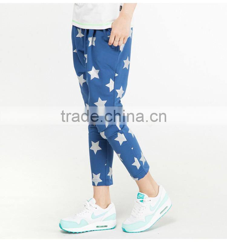 Most fashionable bright gold star knitted trousers custom high quality cotton casual sport pants in guangzhou