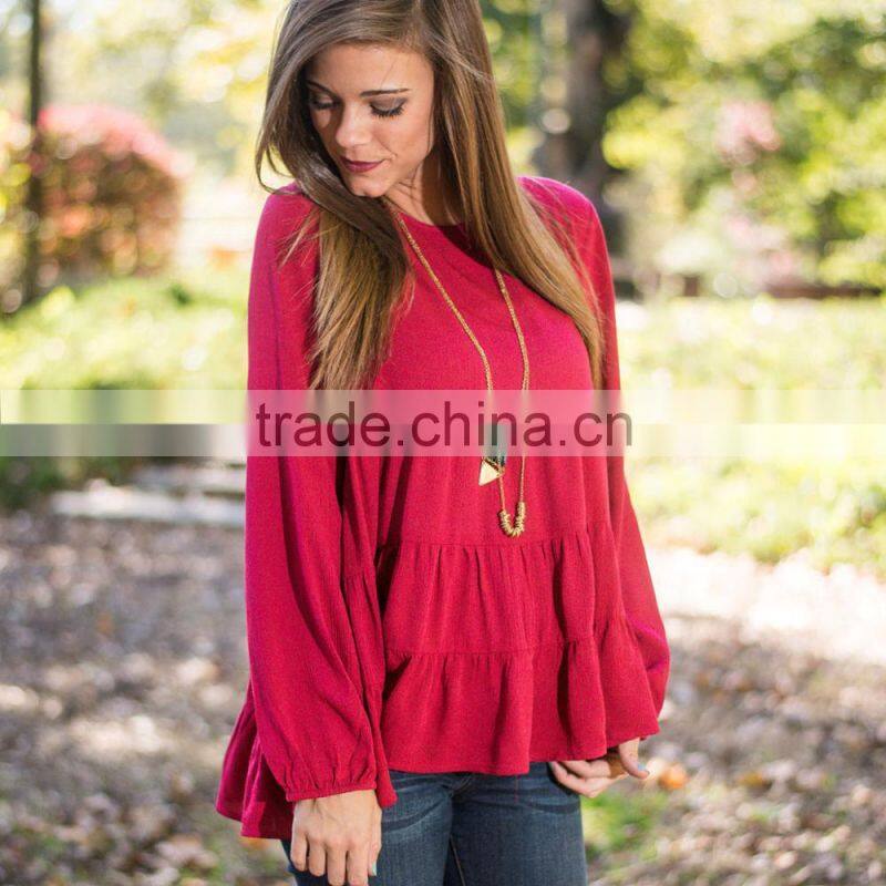 Red shirts wholesale women blouse 2017 new designs long sleeve blouse