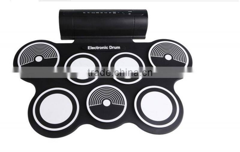 2016 Christmas Gift Musical Instruments Flexible Hand Roll mini usb silicon foldable electronic drum kit with speaker