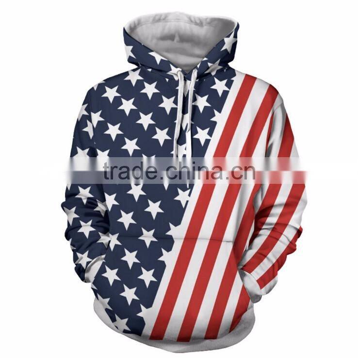 Unisex Fashion USA American Flag Print Hooded Slim Pullover Hoodie Sweatshirt