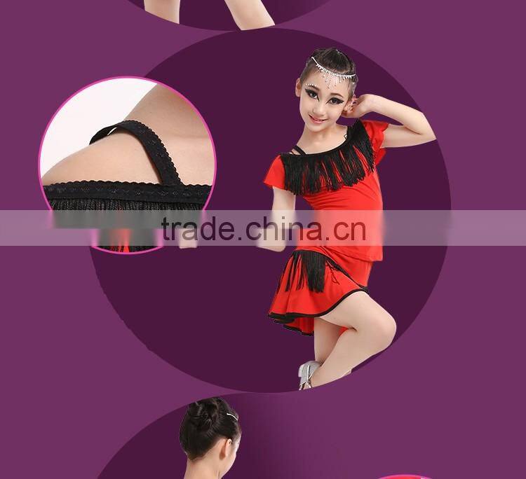 Girls Sexy Leopard Latin Dance Skirt Suits Children Kids Performance Latin Fringe Dress