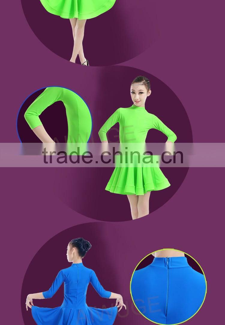 New Children Latin Dancewear Costumes Matt Pure Color Smooth Material Performance Dress Rumba Latin Clothing For Girls