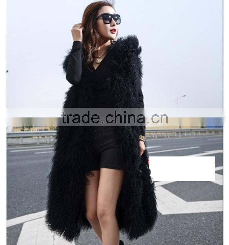 SJ226-02 Black New Arrival 2016 Real Fur Outwear Fur Coat Women