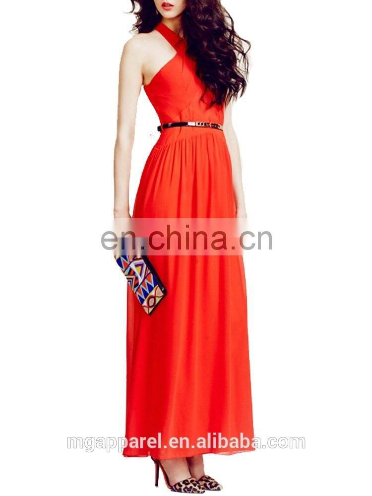 Latest evening dress pattern V neckline ruched skirt formal dress for woman