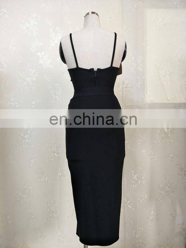 Amigo 2017 new designer sex lace black strap long slit zipper bandage dress evening dresses for women party wear