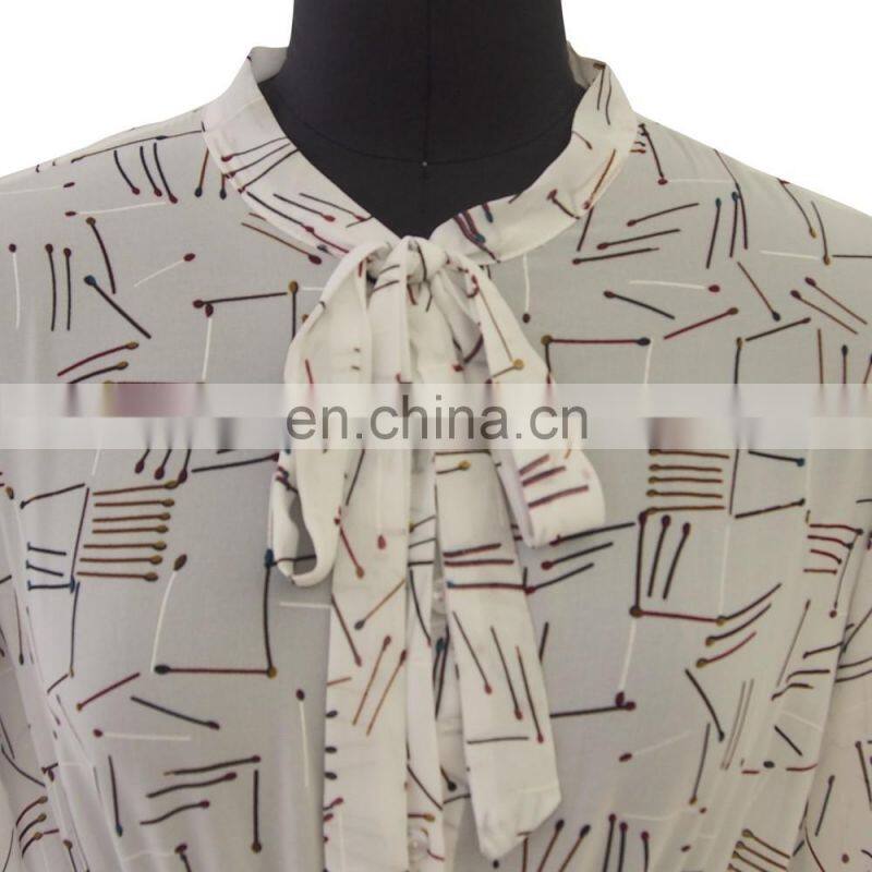 2016 women long sleeve geometry print shirt dress with tie