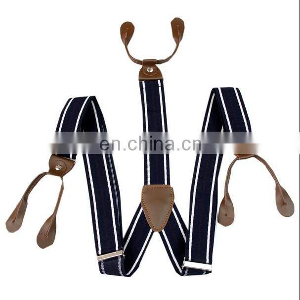 Stripe color braces suspenders with leather end finish