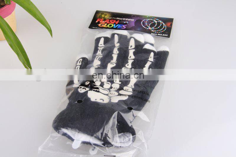 Five fingers lights for gloves flashing lights black glove with white skull pattern