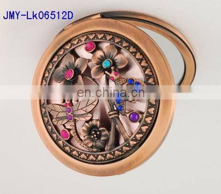 3D hollow decoration antique metal pocket makeup mirror