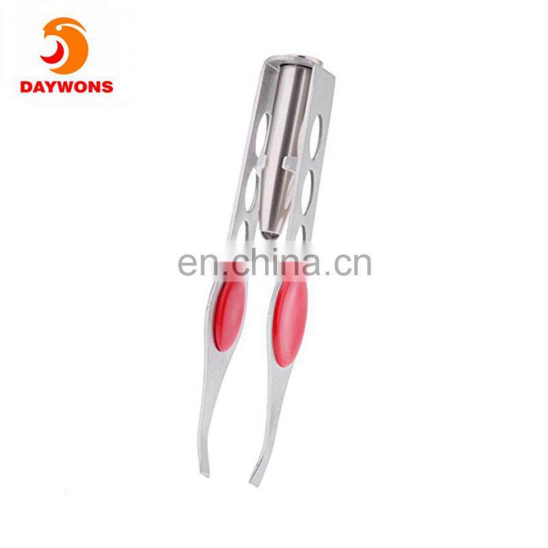Amazon Hot Selling Make Up LED Light Eyelash Eyebrow Tweezers Precision Hair Removal Lighted Tweezer