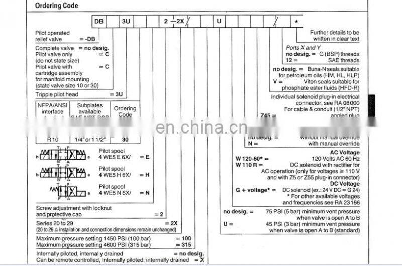 Rexroth DB3U10 hydraulic valve, remote control relief valve