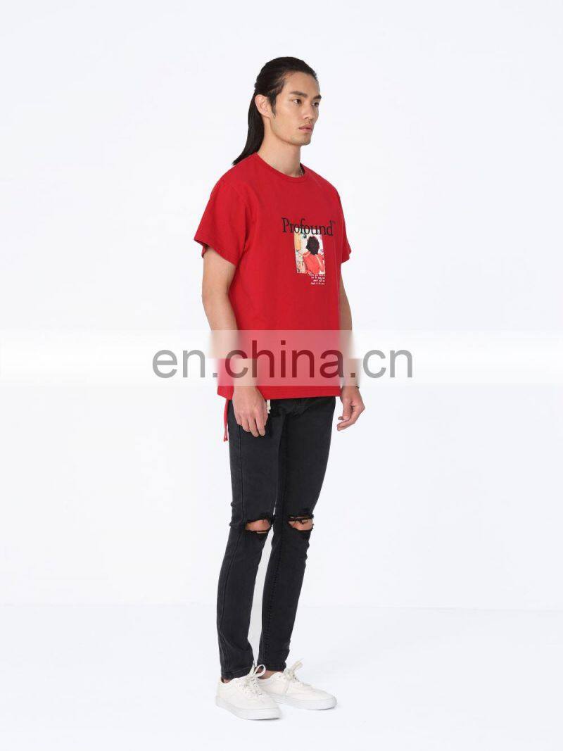 DiZNEW 2020 European and American Mens Vintage pullover organic cotton t shirt red