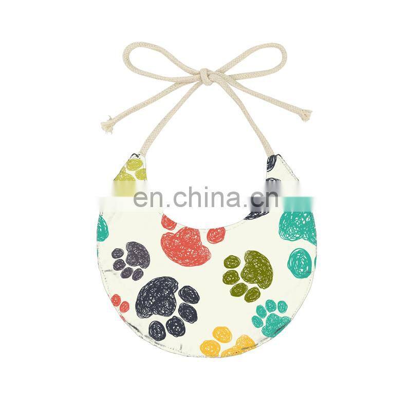 Cute cat footprints soft round shape double side toddler baby bandana drool bibs