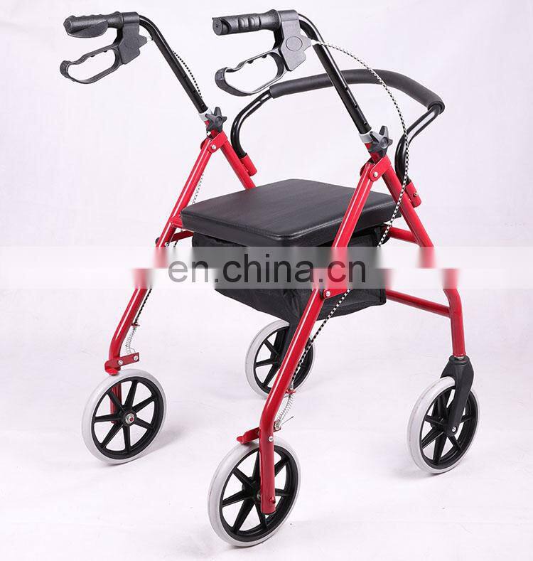 China Manufactures Aluminum Foldable Transit Wheelchair/ Rollator Walker with Soft Seat and basket bag