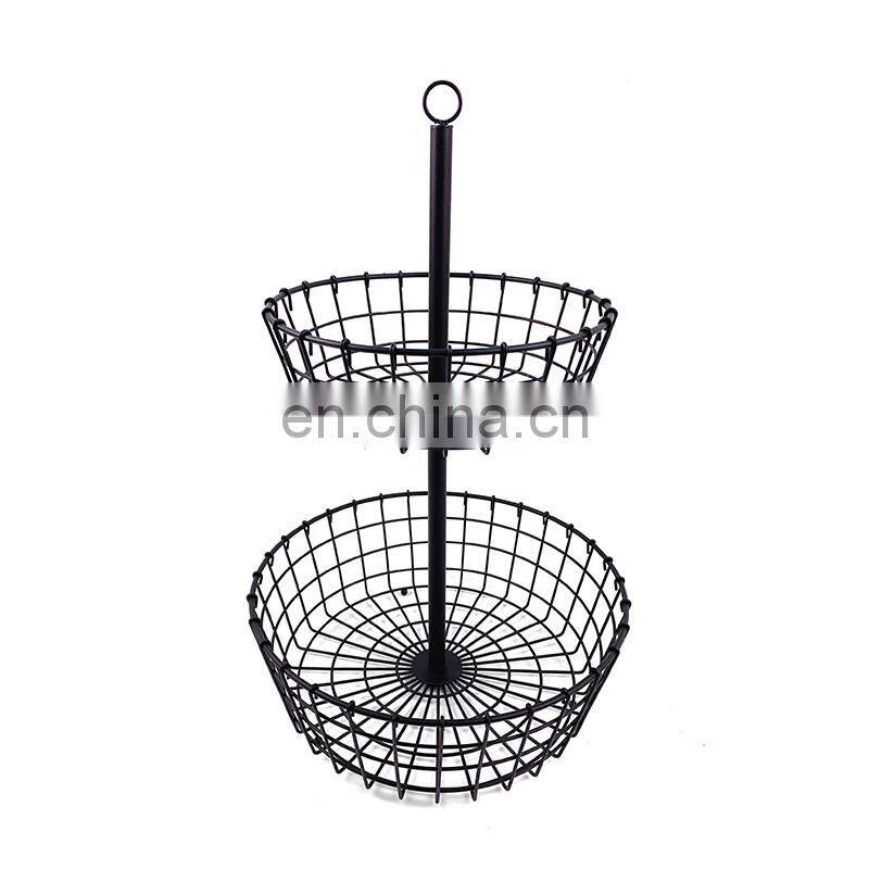 China factory Creative Countertop Kitchen Storage 2 tier Hanging Metal Iron Wire Fruit Bowl Basket