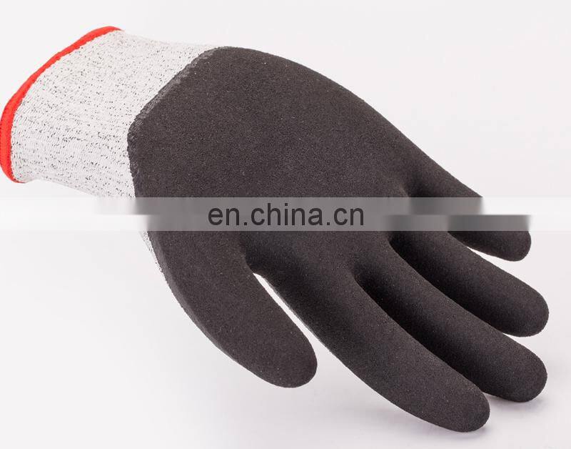 Sandy Nitrile HPPE Fiber Gloves Anti Cut Safety Working  Gloves