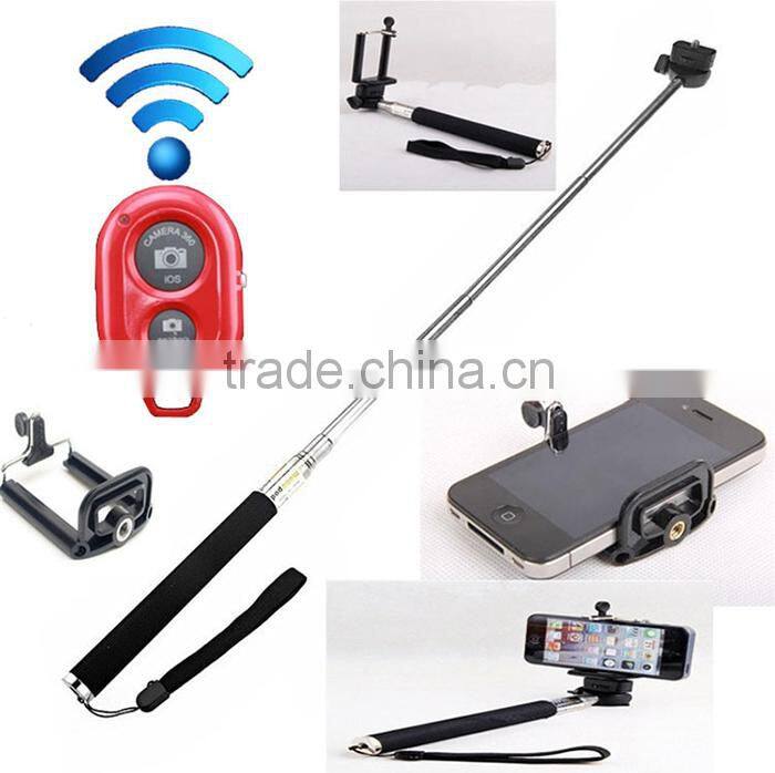 2015 hot sale products selfie stick with bluetooth shutter button monopod selfie stick