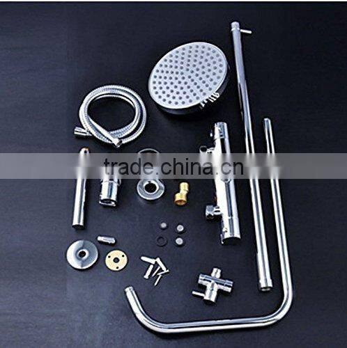 Rozinsanitary Round Style Thermostatic 8" Rain Shower Faucet Set Shower Column W/ Hand Shower