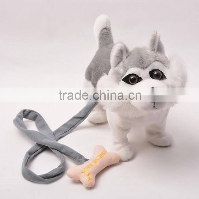 Led plush musical walk teddy dog toy with cord towing