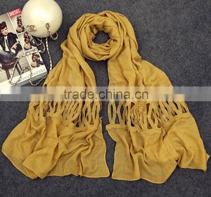 Wholesale New Korean Fashion Cotton Plain Ladies Lace Neck Scarf