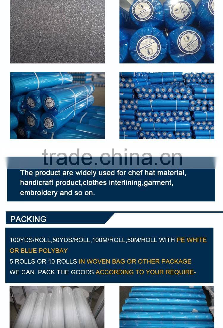 China supplier 100% polyester nonwoven interlining used for garment in Ghana 2016F
