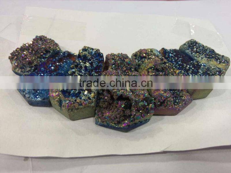 Rectangle geode crystal electronic-plated pendant different color wine pink/blue/ golden silver/fantasy