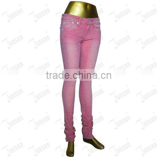 Lady's denim jeans JS-10906# bleach orange