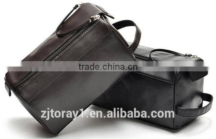 2015 Faux Men's PU Leather Cosmetic Makeup Bag For Men New Style Wash Hotel Toiletry Bag