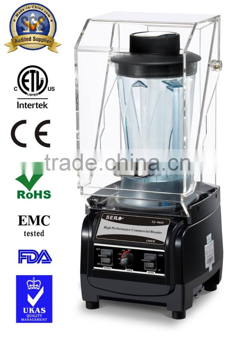 2016 3HP high efficency commercial hot sound proof cover smoothie ice machine top blenders for sale