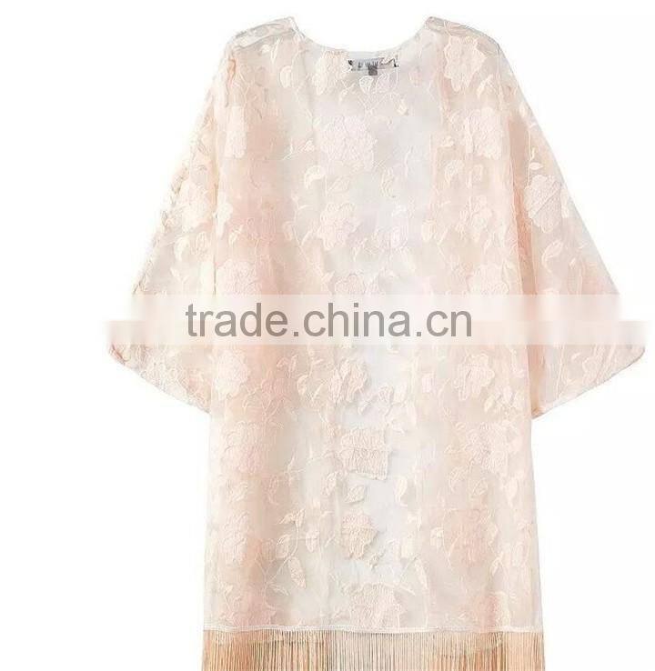 2016 Fashion Design Beach Wear Kaftans Lace Dress With Long Tassels