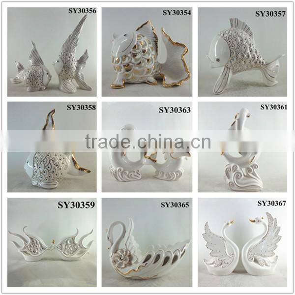 Home decoration white ceramic fish