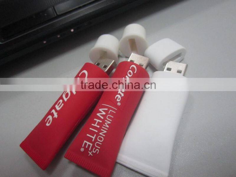 Promotional gift custom logo printing tooth paste tube shape 1GB, 2GB, 4GB, 8GB usb flash pen drive
