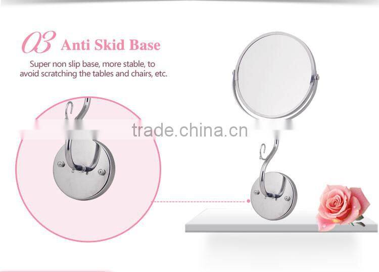 Chrome free standing round makeup cosmetic mirror