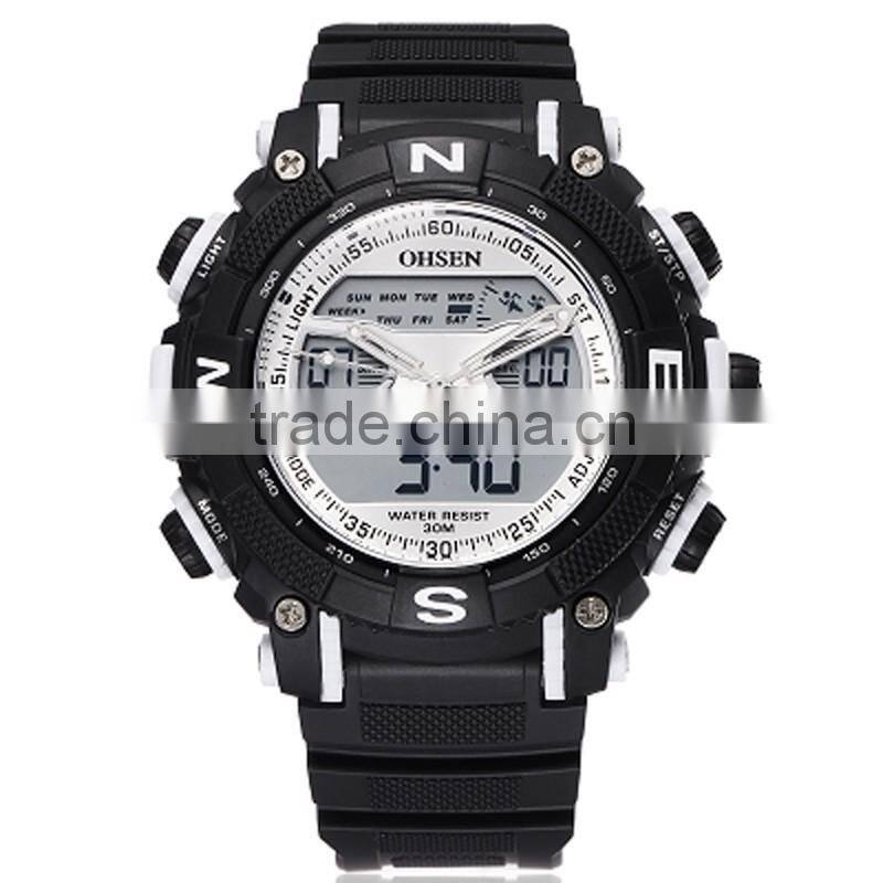WJ-5257 Japan double movement digital men rubber strap waterproof fashion OHSEN student LED watch