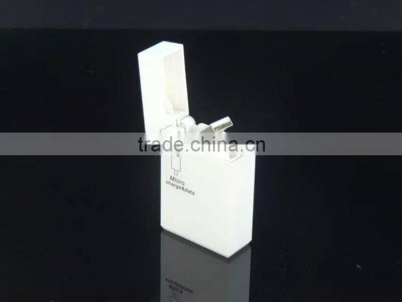 Cigarette Lighter Shape Design Retractable Stowable USB Charger Cable for iPhone5 iPhone6 Android Smartphones