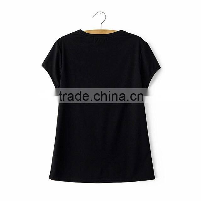 clothing manufacturer printed image black tassel round collar t shirt for girls