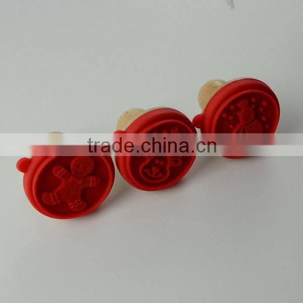 Christmas shaped silicone cookie stamp with wooden handle set
