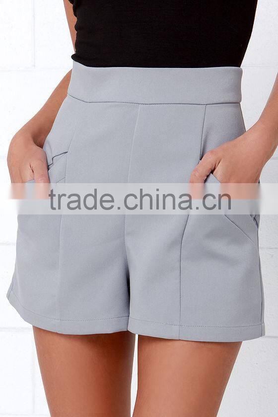 2015 New short designs fashion grey high waisted shorts for women