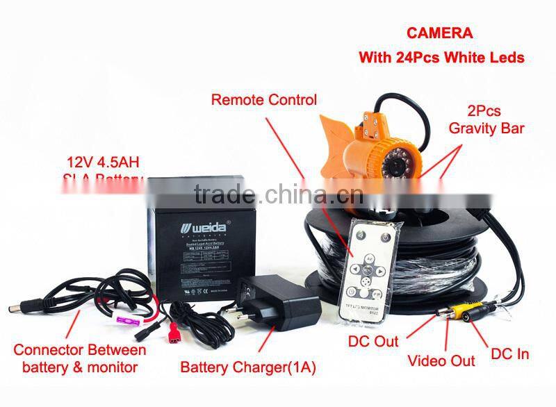 CCTV 1/3 SONY CCD 650TVL Underwater Fishing Camera For Fish Finder 7" TFT LCD Monitor 20M Cable 24pcs White LED with Two Stick