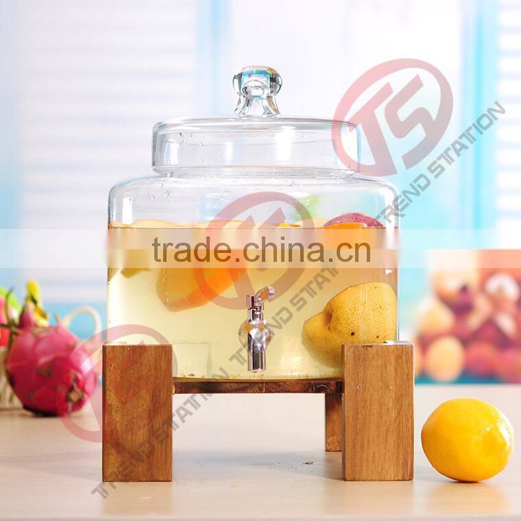 Glass beverage dispenser set of 2 with spigot and wooden stand