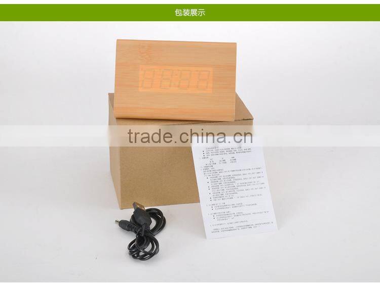 Wooden led digital clock with alarm date temperature sensor