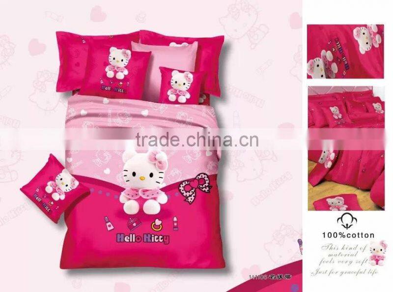 hello kitty children3-4pcs 100% polyester bed sheet pillow cover bedding set