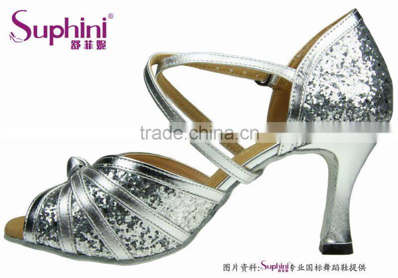 Sequin Ladies Shoes , Women Wide Ballroom Dance Shoes
