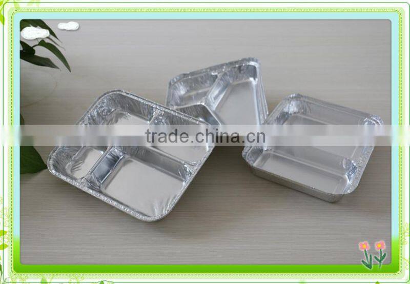 Disposable 3 compartments Aluminum Foil Food tray with lid