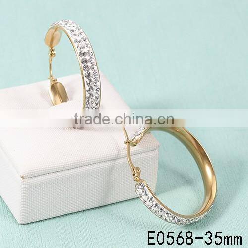 2016 latest 18k gold plated stainless steel cubic zirconia diamonds hoop earrings
