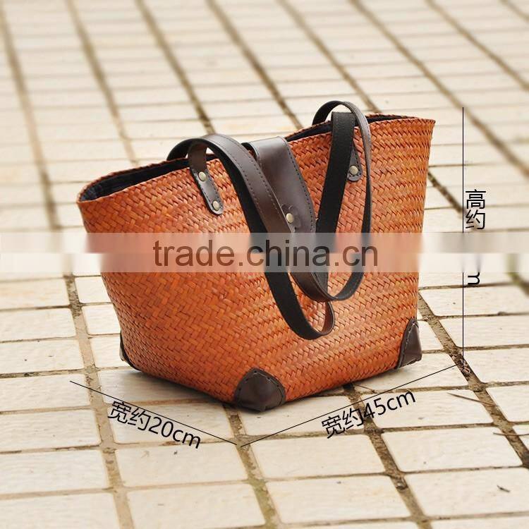 Hot selling handbag straw thailand handmade straw bag for women vacation beach bag