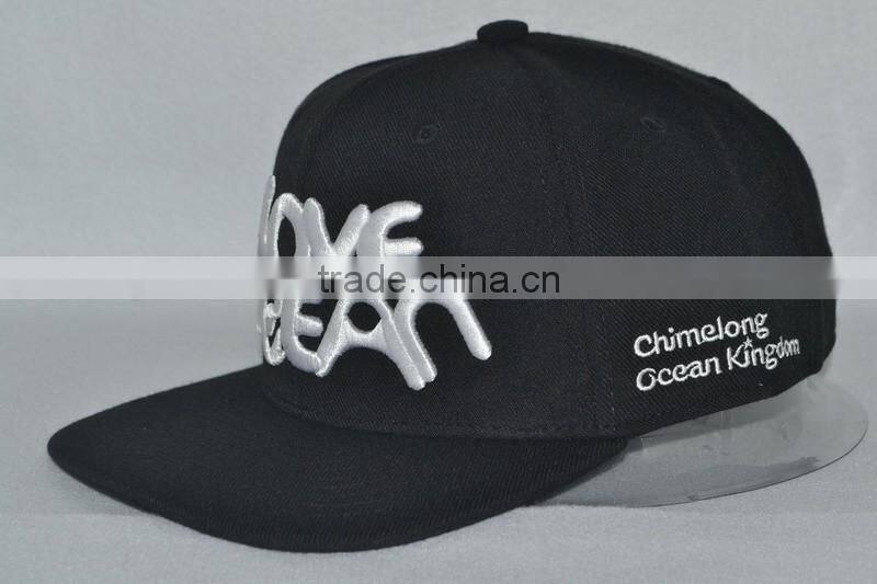 Guangzhou hat factory professional custom 100% surface/black/white embroidery logo/flat brim hat